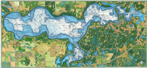 Pelican Lake Depth Map. Otter Tail County. 56078600.  Blake Fason Realtor Real Estate Agent.  Lakes Real Estate Agent